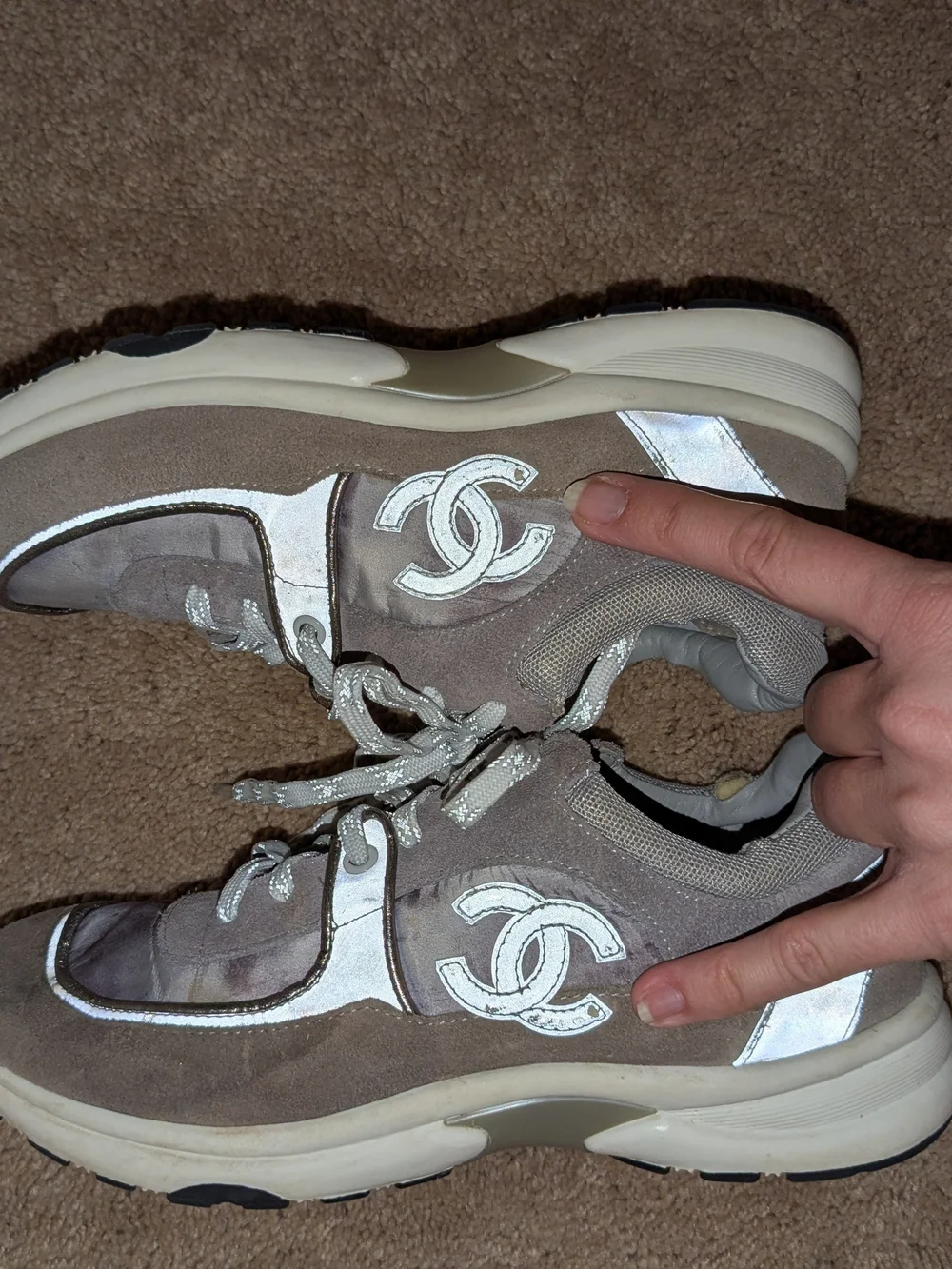 Chanel Taupe Suede Sneakers